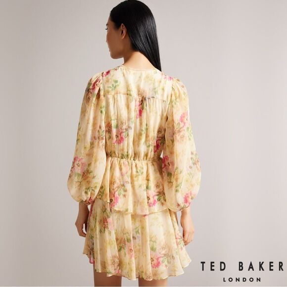Ted Baker **NWT** Tamziiy Floral Print Tie Front Mini Dress, Tan - Picture 9 of 12